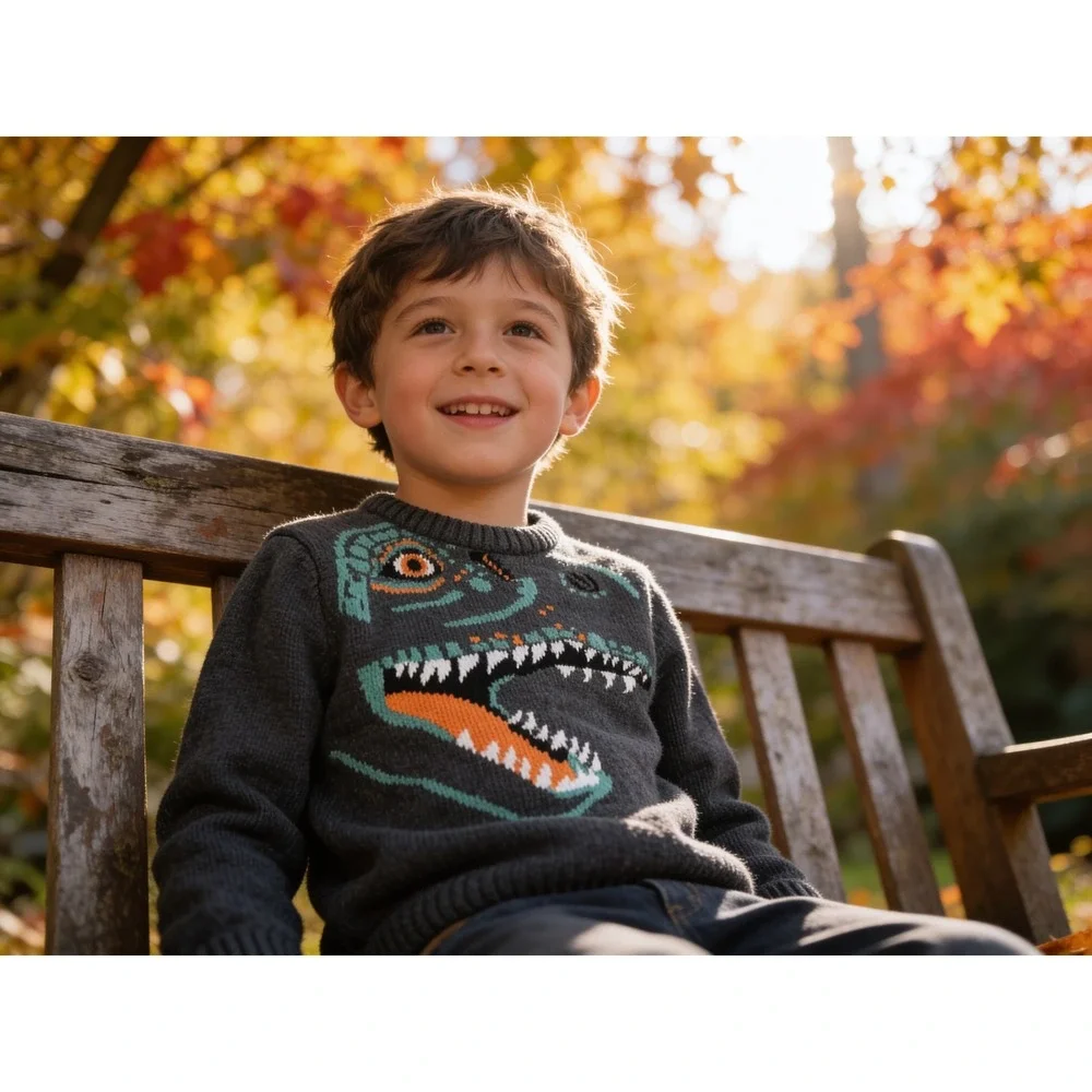 Old Navy Boys Gray Dinosaur T-Rex Knit Sweater Pullover‎ 4T Charcoal Teal Orange